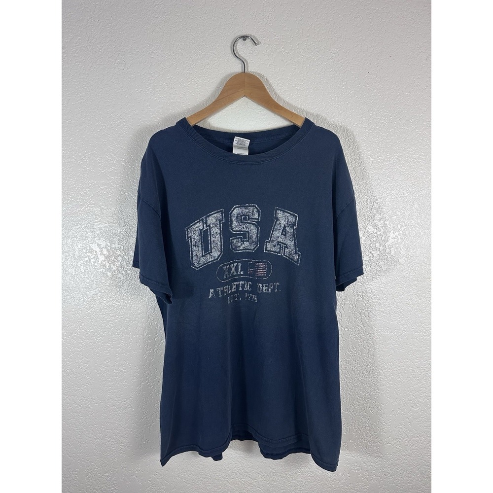 USA Athletic Dept XL American Flag Navy Blue Distressed Graphic T-Shirt Gildan L